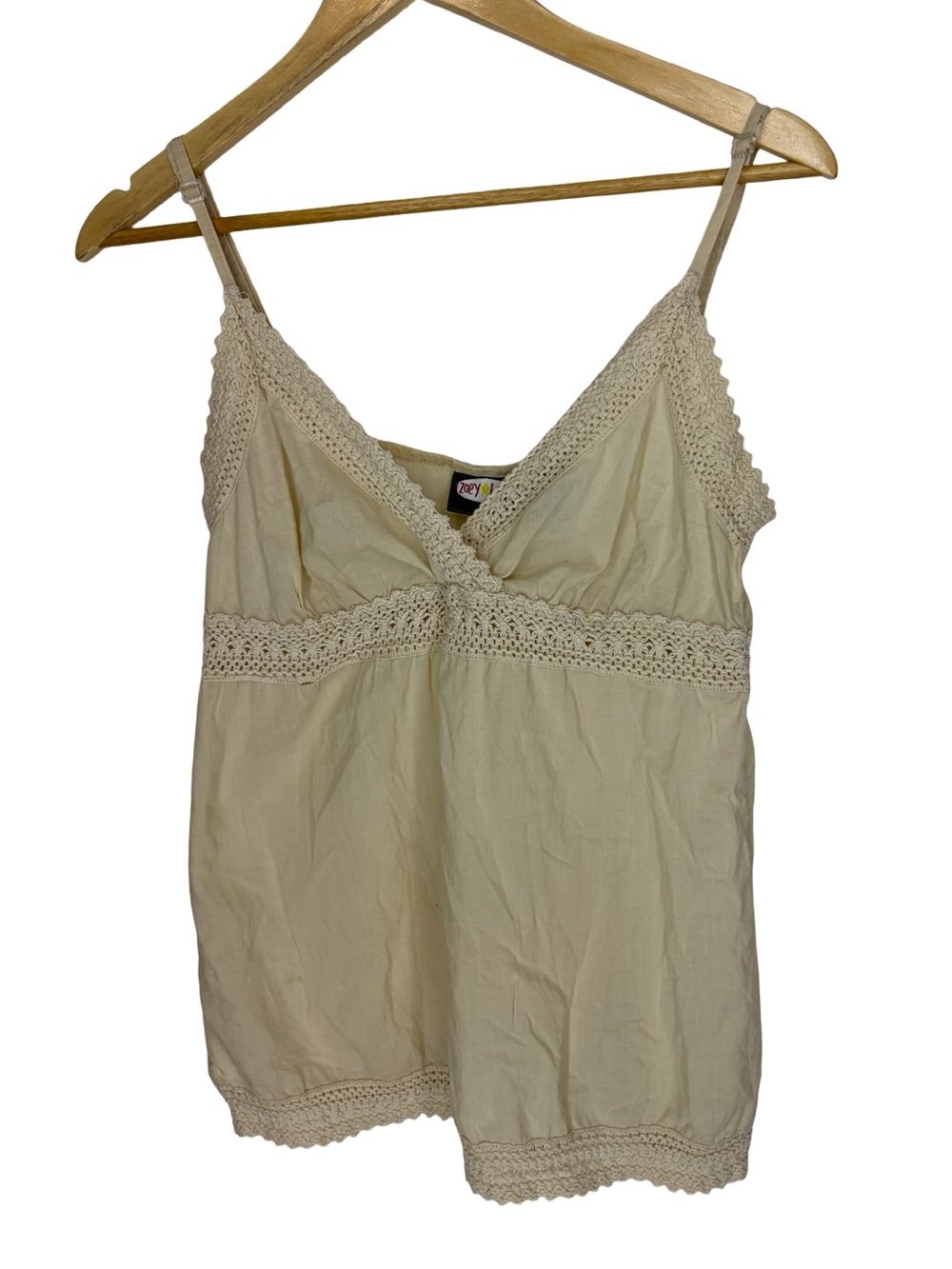 Vintage zoe beth y2k Cream Crochet Trim V-Neck Camisole Top COTTON MEDIUM #054